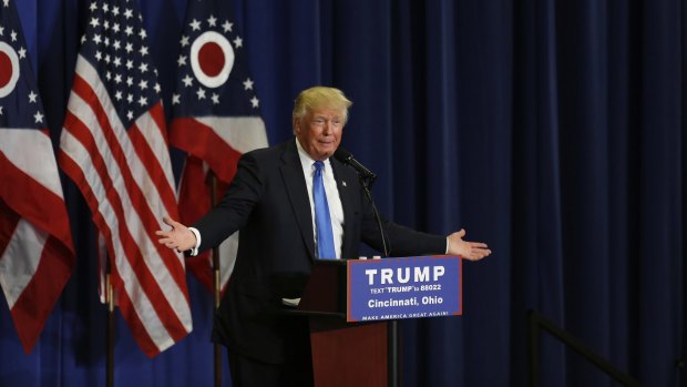 Donald Trump, presumptive Republican presidential nominee, speaks during a campaign event in Cincinnati, Ohio.