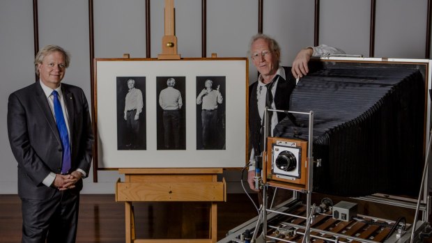 Professor Brian Schmidt and photographer David Roberts with the newly commissioned work for the National Portrait Gallery.