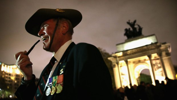Major John Titley of the Third Royal Australian Regiment waits for the Anzac Day dawn service to begin in London.