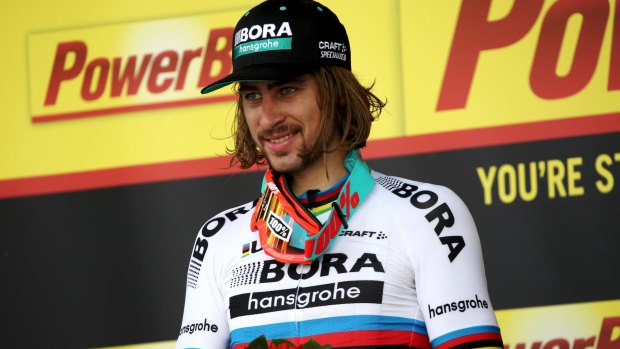 Slovakias Peter Sagan (Bora-Hansgrohe) after winning stage three.