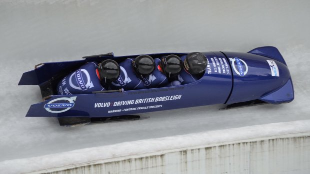 The Volvo bobsleigh at top speed.
