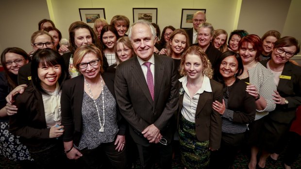 Malcolm Turnbull and Rosie Batty (front left) at the announcement.