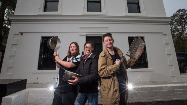 Trainees Sam, Nina and Adam outside Streat's new headquarters.