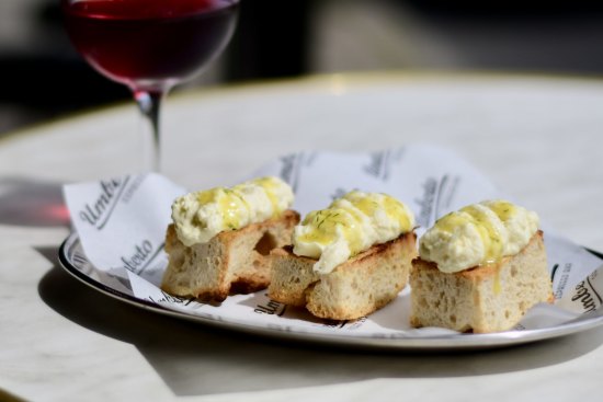 Whipped baccala on focaccia is one of the many hand-held snacks on offer.