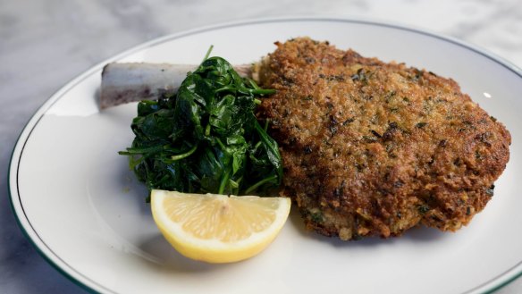 Classy bistro fare: crumbed veal rib.