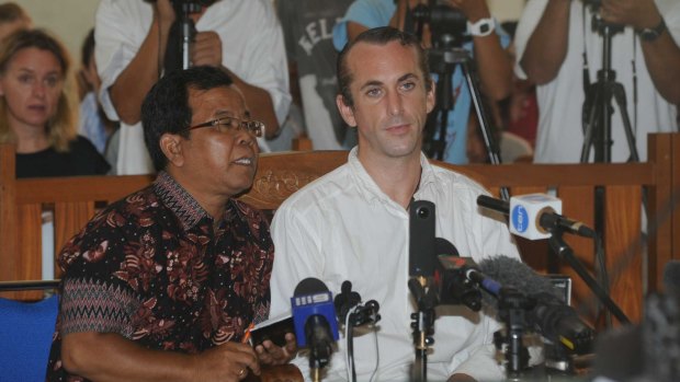 David Taylor at Denpasar District Court on Monday, where he was sentenced to six years' jail.