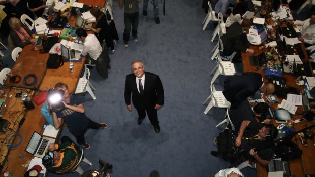 Treasurer Scott Morrison in the 2016 budget lock-up at Parliament House in Canberra.