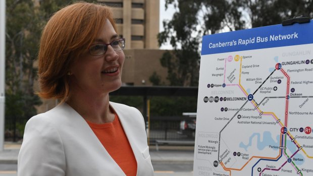 ACT Minister for Transport Meegan Fitzharris unveiling the new Rapid bus network for Canberra.