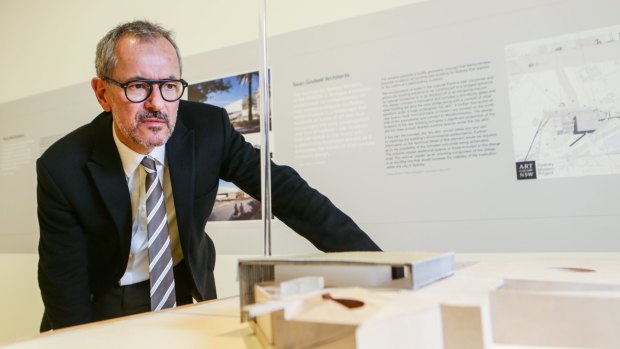 Art Gallery of NSW director Michael Brand with designs for the Sydney Modern project.