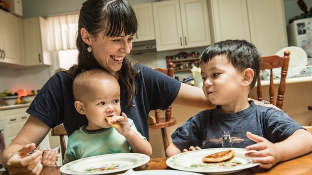 Vanessa Huang with her children Theodore and Hugo, both of whom were born at Ryde Hospital. 