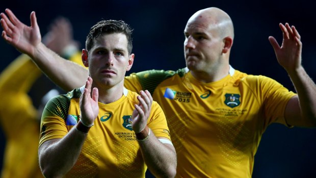 Wallabies five-eighth Bernard Foley and hooker Stephen Moore after surviving a Scottish scare in the quarter-final.