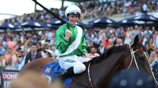Golden moment: James McDonald celebrates victory on Mossfun in last year's Golden Slipper.