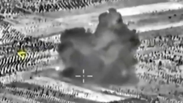Footage from the Russian Defence Ministry website on Friday shows an attack from a fighter jet in Syria.