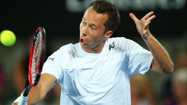 Blitzed: Germany's Philipp Kohlschreiber was overpowered by the young Australian.
