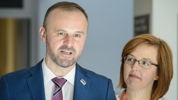 ACT Chief Minister Andrew Barr with health minister Meegan Fitzharris. The Canberra Liberals have moved a motion of no confidence in the Chief Minister.