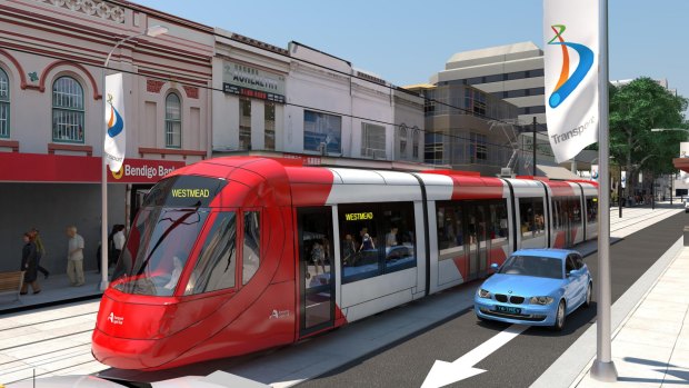 An artist's impression of the Parramatta light rail project. The first stage is due to open in 2023.