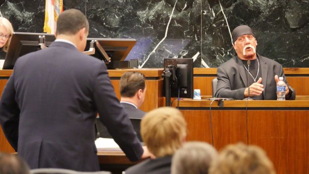 Wrestler Hulk Hogan testifies in his case against the news website Gawker in St Petersburg, Florida, in March.