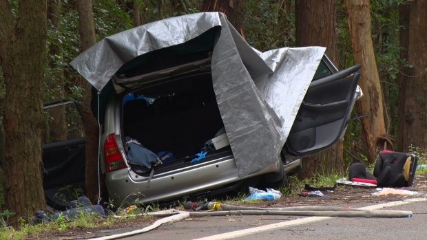 Fatal: The silver Toyota Corolla in which three people died on the Central Coast.