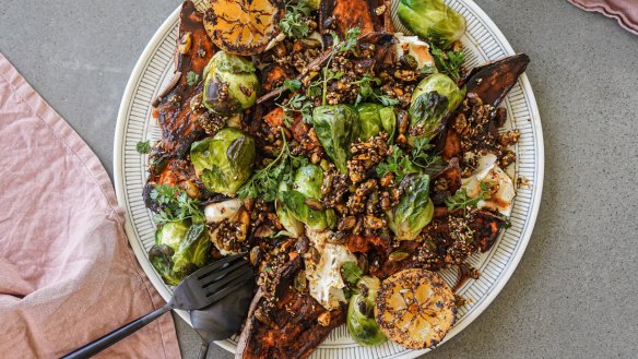 This recipe might change your mind about the much maligned vegetable: Charred Brussels sprouts and sweet potato with labne, lemons and "crunchy bits".