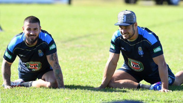 Ready to roll: Hayne trains with Gold Coast teammate Nathan Peats at Kingscliff this week.