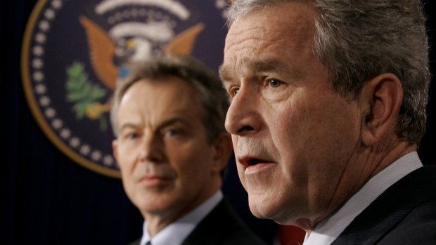 Tony Blair and George Bush in the Eisenhower Executive Office Building in Washington in 2006.