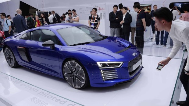 The Audi R8 e-tron, a driverless electronic car on display at a conference in Shanghai this week.