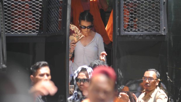 Sara Connor arriving at court in Denpasar on Monday afternoon.