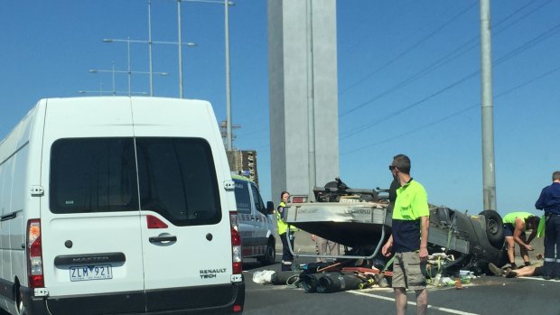 The accident scene on the Bolte Bridge on Wednesday morning.