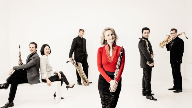 Sabine Meyer, in red top, and the Alliage Quintett. 