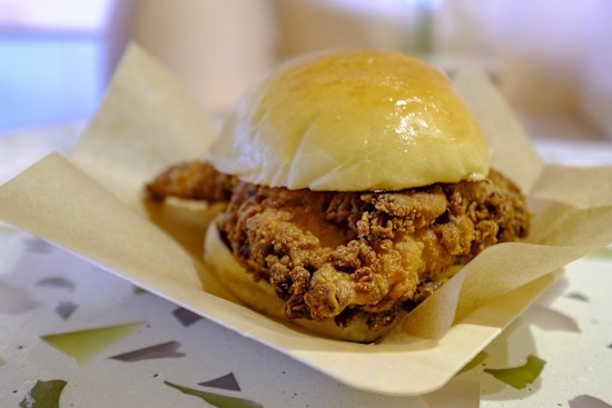 Fried chicken sandwich with yuzu mayo.

