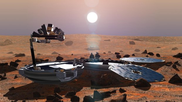 The European Space Agency, showing the Beagle 2 Probe on the surface of Mars. 