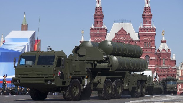 Russia has robust missile capabilities as well. A Russian S-400 air defence missile system seen during a military parade in Red Square.