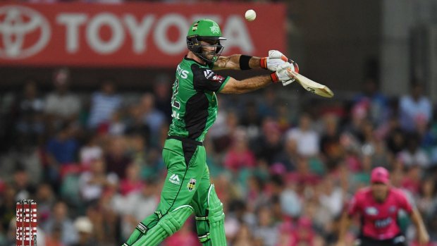 Belligerent: Glenn Maxwell blasts a boundary in a knock of 84, his highest in the Big Bash.