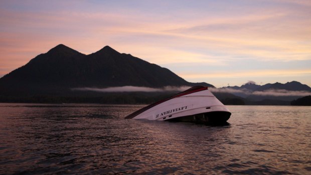 The bow of the Leviathan II, a whale-watching boat that capsized.