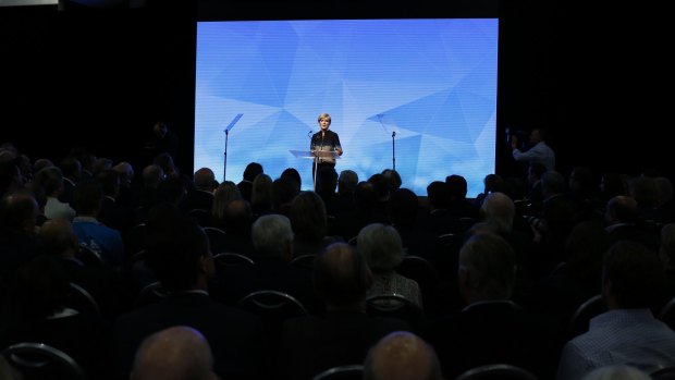 Deputy Liberal leader Julie Bishop speaks to the crowd.