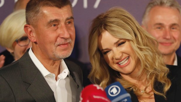 Andrej Babis and his wife Monika after his party's success had become apparent.