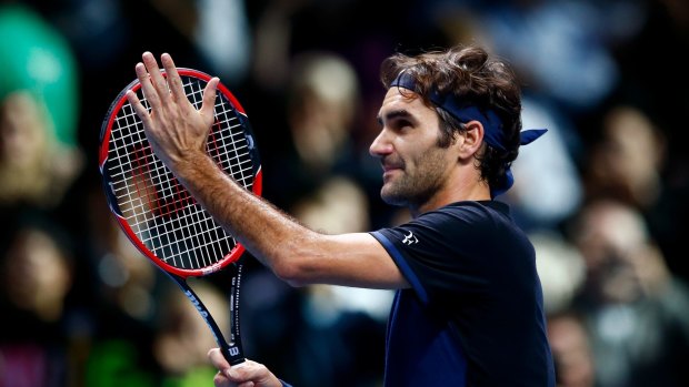 In good shape: Roger Federer celebrates his win over Novak Djokovic.