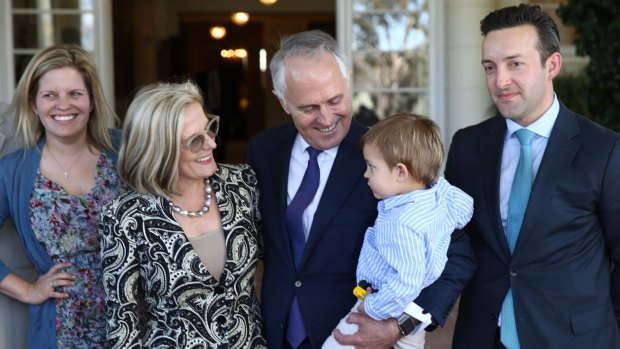 Malcolm Turnbull with wife Lucy, daughter Daisy and son-in-law James Brown at Government House last year.