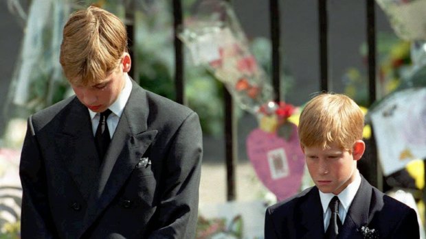 Prince William and Prince Harry at their mother's funeral in 1997.