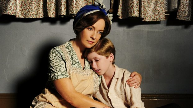 Ky Baldwin as young Peter Allen with Rebecca Gibney who plays his mother, Marion Woolnough, in the 