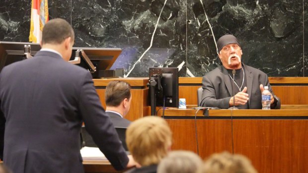 Wrestler Hulk Hogan testifies in his case against the news website Gawker in St Petersburg, Florida, in March.