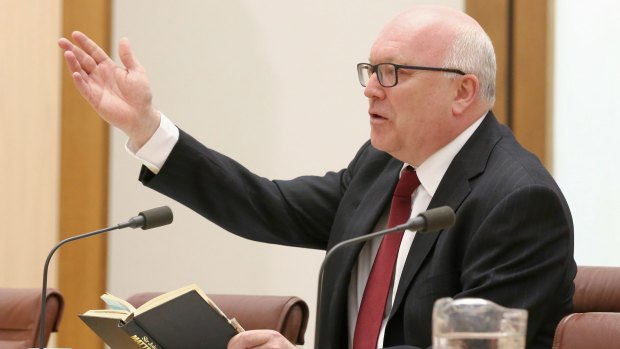 Attorney-General Senator George Brandis in full flight during the inquiry.