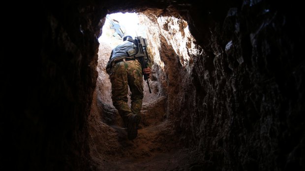 A tunnel exit at the town of Badana that was liberated from the Islamic State group on Monday. 