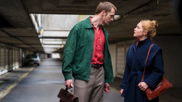 Alexander Skarsgard as Becker and  Florence Pugh as Charlie in <i>The Little Drummer Girl</I>.