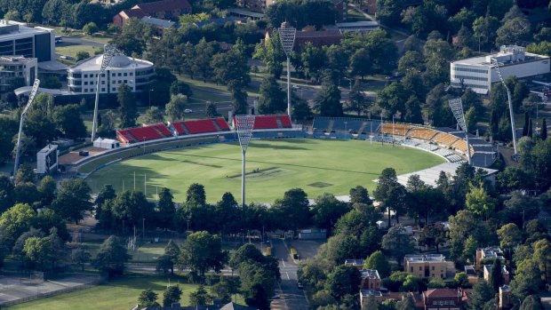 An aerial view of Manuka Oval. 