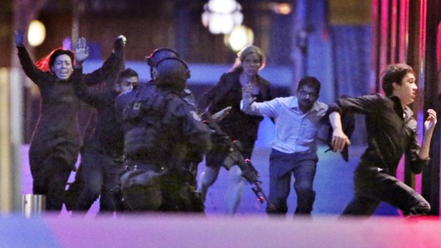 Jarrod Morton-Hoffman and five other hostages flee the Lindt cafe.