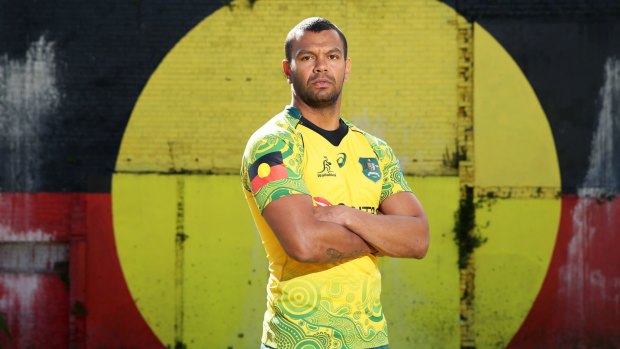 Proud: Kurtley Beale poses during the Wallabies Indigenous jersey launch at the National Centre of Indigenous Excellence.