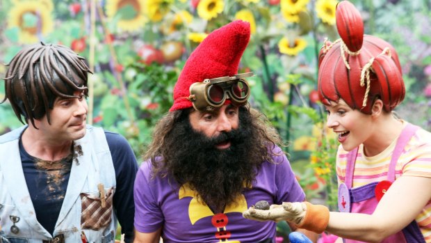 Left to right - Scrapboy (Michael Balk), Costa the garden gnome (Costa Georgiadis) and Dirtgirl (Maree Lowes).