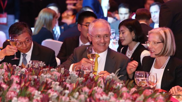 Prime Minister Malcolm Turnbull and Lucy Turnbull at the Australia week in China gala lunch in Shanghai