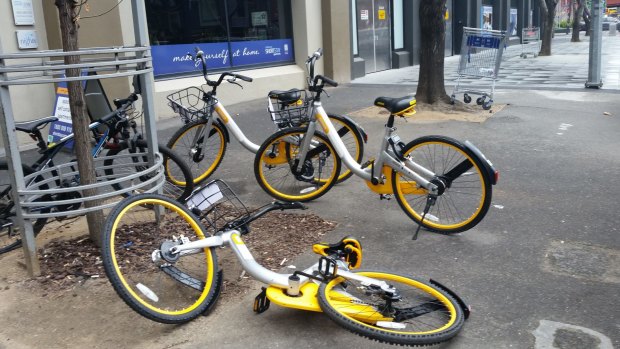 Abandoned oBikes in Melbourne.